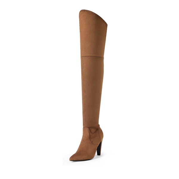 Thigh High Heeled Boots - BROWN SUEDE -  0